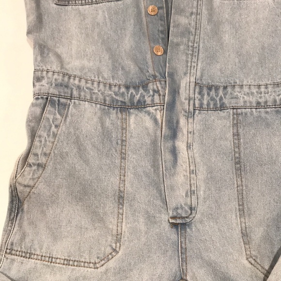 Dressed In LALA “Willa Denim Jumpsuit” Short Sleeve Pockets S/M - Picture 9 of 16